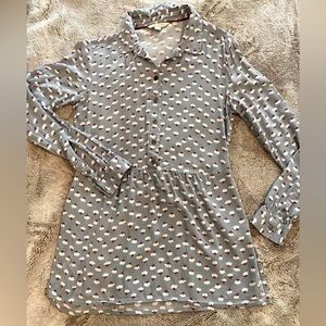 Boden Flower Printed Half Button Long Sleeve Tunic